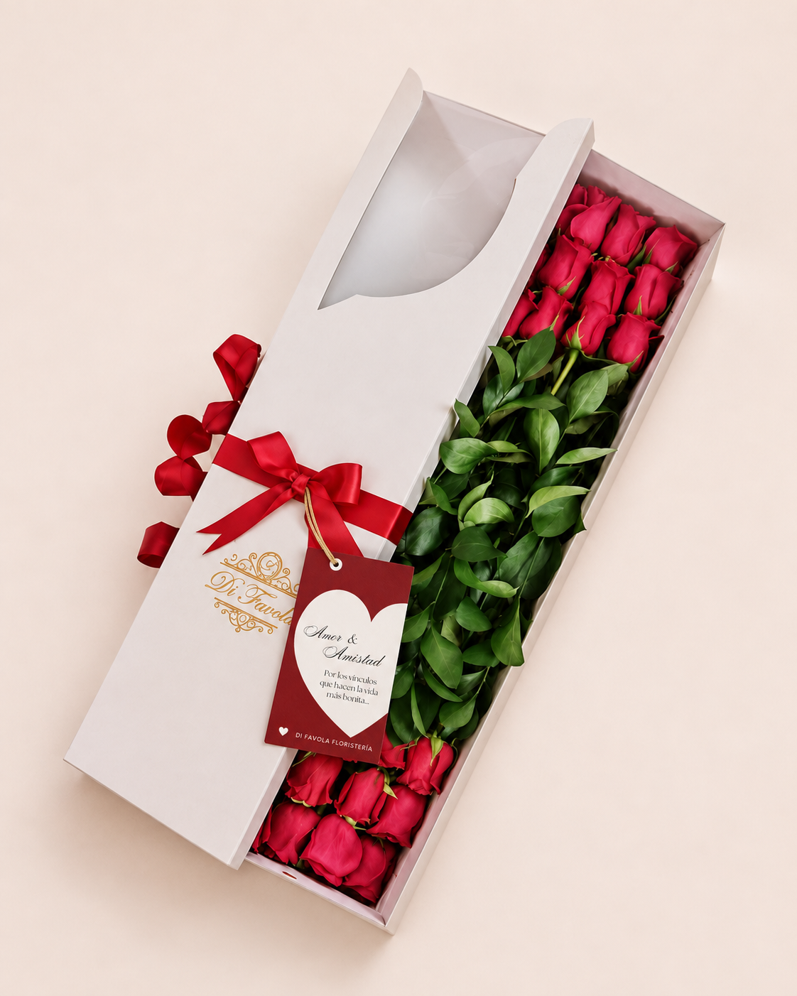 Caja tradicional x 24 rosas de exportación. Amor y Amistad