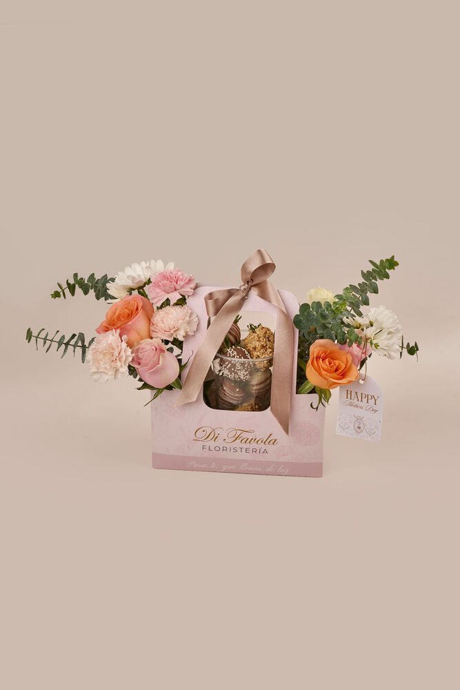 Bolso Aura Rosé con fresas con chocolate
