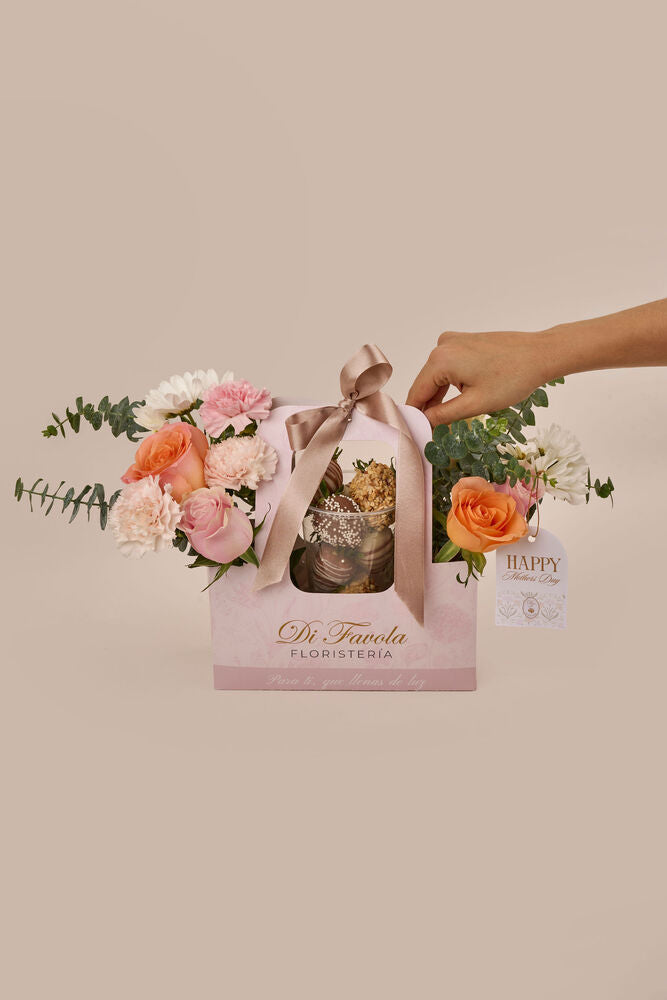 Bolso Aura Rosé con fresas con chocolate